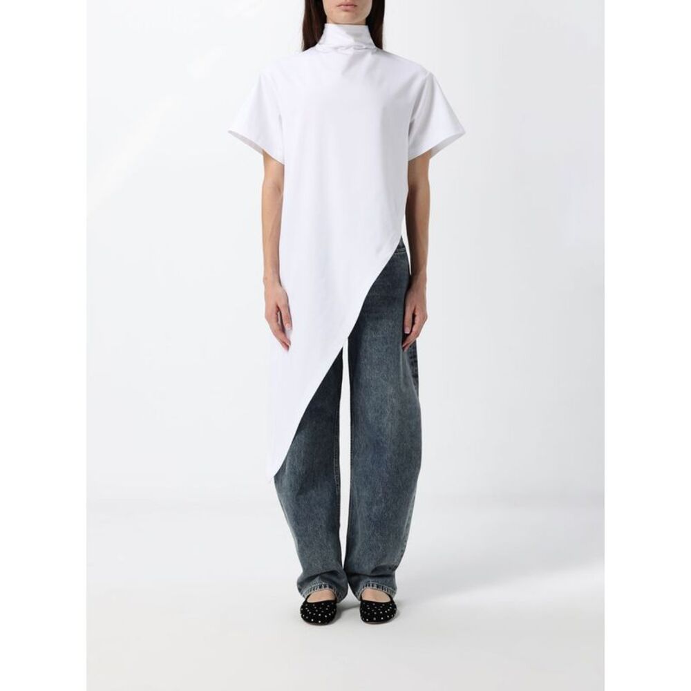 AlaiA Women Alaia Asymmetrical Draped Cotton Jersey Turtleneck Top